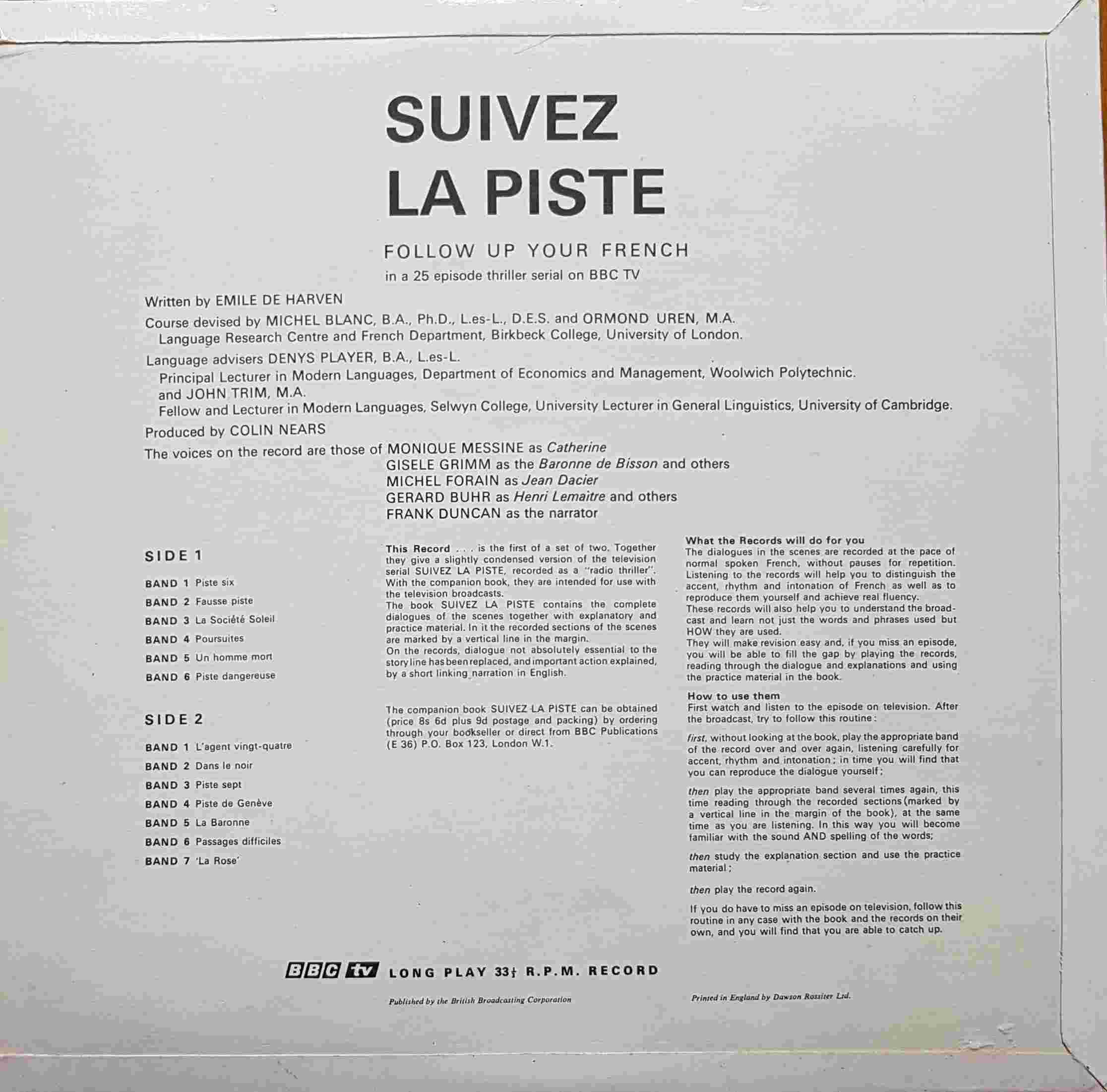 Picture of OP 47/48 Suivez la piste - Follow up your French in a 25 episode thriller serial on BBC tv - Episodes 1 - 13 by artist Emile De Harven / Michel Blanc / Denys Player / John Trim from the BBC records and Tapes library